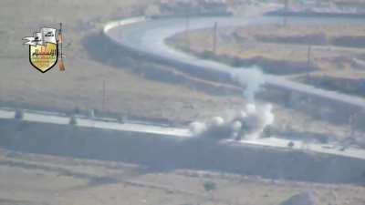 Jaysh al-Islam 9M113 Konkurs team hit an SAA tank on the road outside of Jaba'deen - 2013