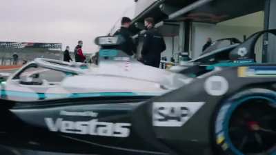 Mercedes-Benz EQ Silver Arrow 02 heading out of the garage to start testing