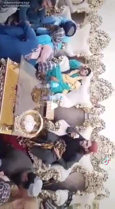 Talibans enjoying meal at Presidential Palace in Kabul.