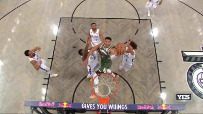 [Highlight] Giannis gets the and-1 layup in transition as three Nets fail to contain him in the fastbreak!