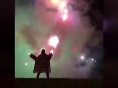 Wearing a fireworks suit