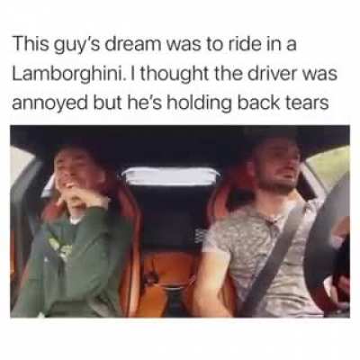 A differently-abled man riding in a Lamborghini, bursts with joy. The driver couldn't hold his tears.