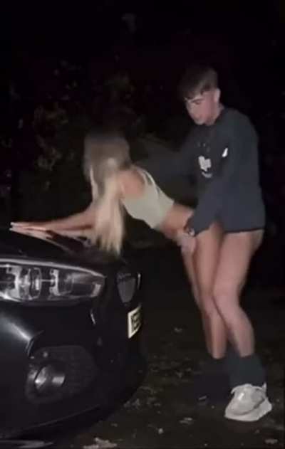 Sexy blonde banged outdoors