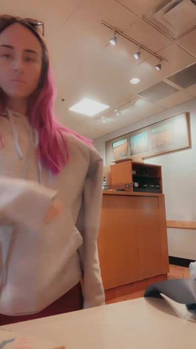Taking my bra off for you in front of everyone at breakfast :3