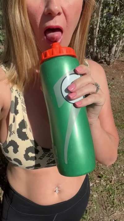 Real Teacher in a sports bra getting a sip
