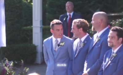 Groomsman makes derogatory comment about bride, not knowing his fellow groomsmen is miked up.