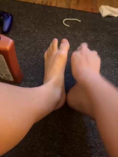 Just rubbing lotion on my soft feet