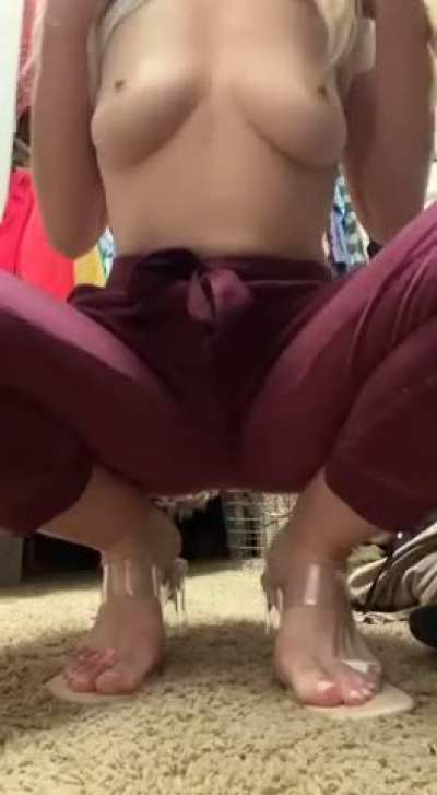 Just another girl, on a Friday night, trying on shoes & doing a titty drop 🤭