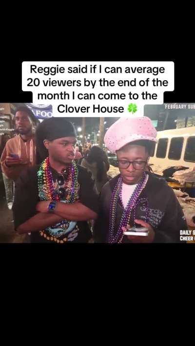 Reggie tells up and coming Streamer krispykenny_ if he can average 20 viewers by the end of the month he can come to the Clover House 🍀