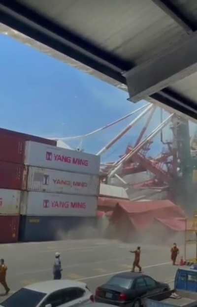 Massive container crane collapse at Kaohsiung port
