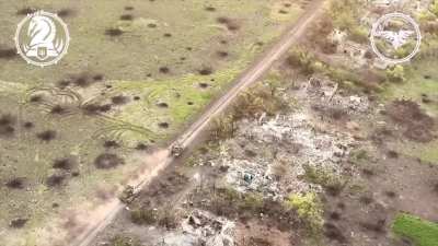 Ukrainian 47th brigade striking Russian vehicles advancing in Solovyove. May 2024 (music from source)