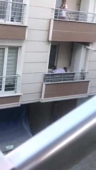 WCGW Fighting from a balcony