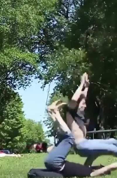 Doing gymnastics with your friend