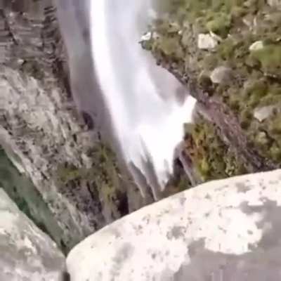 Waipuhia waterfall that cannot flow down due to strong wind and flows upwards. Hawaii