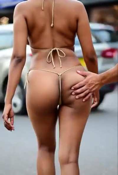 Letting wife wear microbikini and strangers touch her bare ass in public