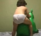 Kid on bouncing toy.