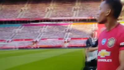 A presenter reminds Martial of his 'special' Hattrick match ball. We waited so many years to see this.