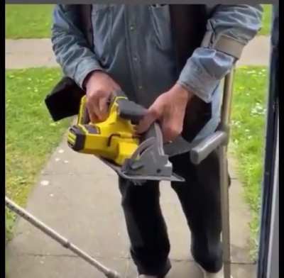 Landlord cuts through tenant’s front door with a circular saw