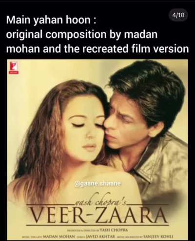Original composition by late madamohan Mai yahan hu from veer zara