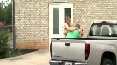 Naked (censored/blurred) lunatic goes for brisk and violent jog around his quiet country neighborhood