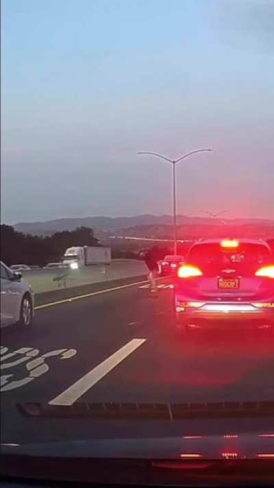 Biker tried to cut through traffic