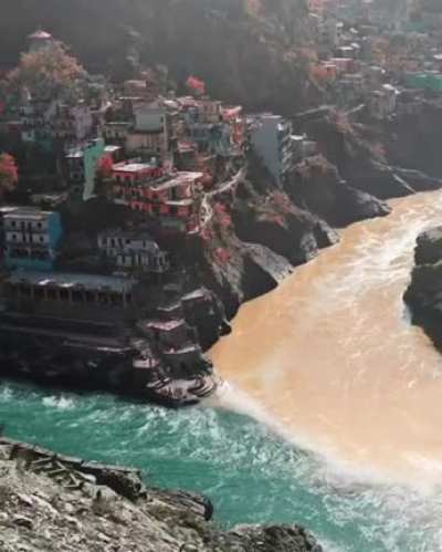The Bhaghirathi, a 205 km long river in India originating in the Gangotri glacier in the Himalayas and the river Alaknanda confluence at Devprayag.