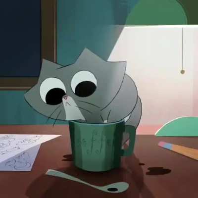 Animated kitty cat sitting in a mug!