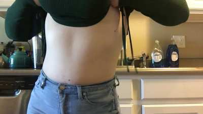 Quick titty drop while my boyfriend is in the bathroom. 😈