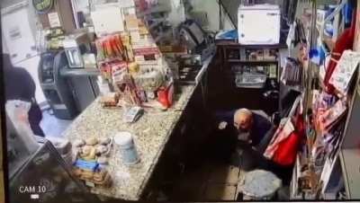 USA, New York. The cashier miraculously survived. NSFW warning.