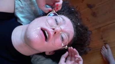 so happy to be covered in cum