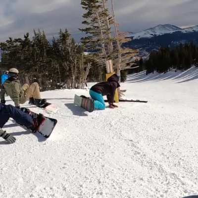 The greatest threat to snowboarders? An out of control skier.