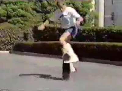 Rodney Mullen, freestyle skateboarder in Japan. 1984.
