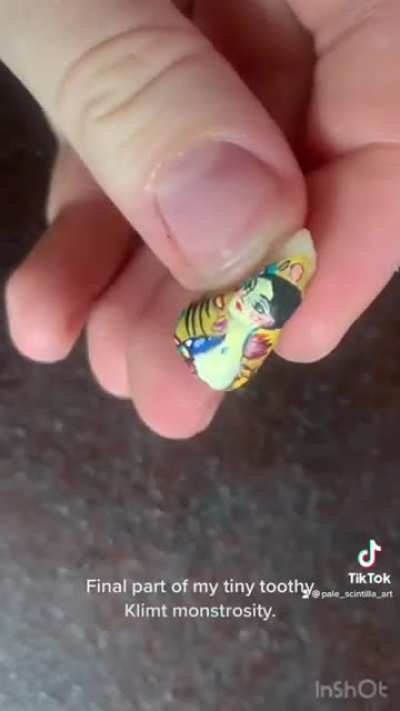 I got a wisdom tooth removed, so I painted a miniature Klimt on it and made it into a necklace, and filmed the whole process (this is the final satisfying bit)