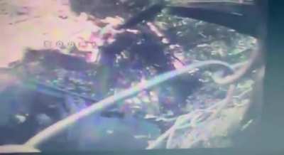 Excavator set on fire by FPV drone that maneuvered through vegetation and entered its cabin. Exact location not mentioned, published on June 19, 2024 by Magyar