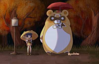 I drew a Ghibli x Genshin crossover: My Neighbour Guoba