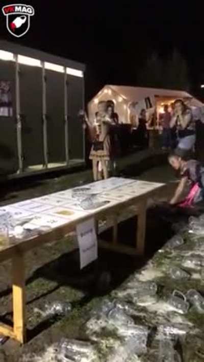Cleaning the table at Octoberfest, Germany.