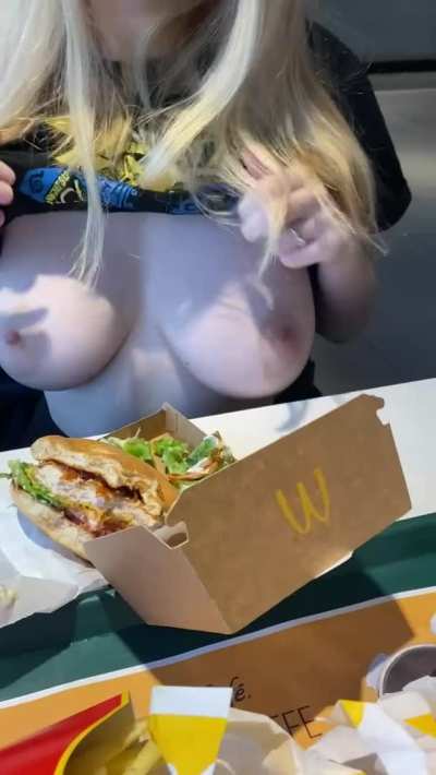 Flashing my 19yo tits in McDonald’s 👀 (Oc drop)