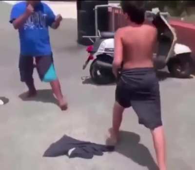 Young kickboxer puts cocky lil dude in his place
