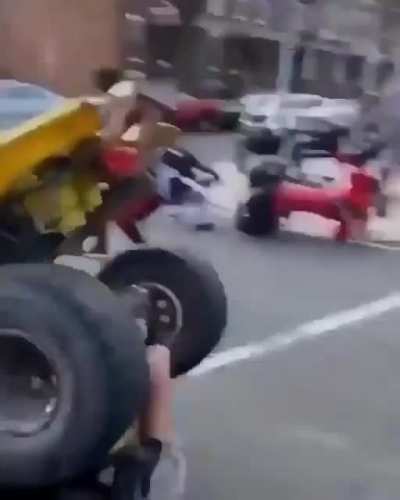 Multiple meatcrayons painting the roads with their idiocy