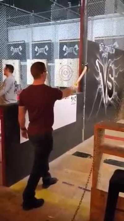 My friend who is a grown ass man's first time axe throwing..