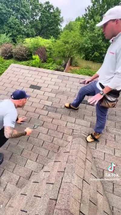 Snake from State Farm tries to tell roofer he is doing his job wrong, damages home, and refuses a roof replacement before leaving.