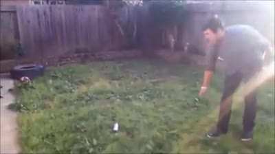 Throw knife at spray can