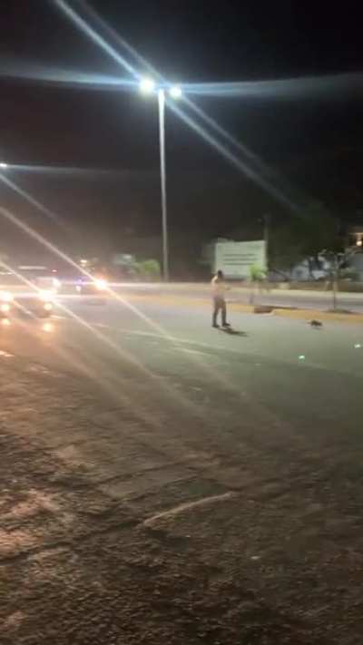 Fucking possum getting a full on police escort in Mexico. I died.