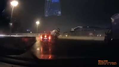 Concrete Mixer Falls Off Overpass