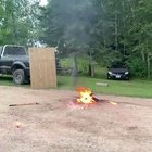 Smashing a paint can next to a fire