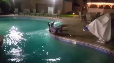 Jumping across a pool