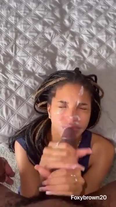 Teen taking BBC deepthroat and gets massive facial