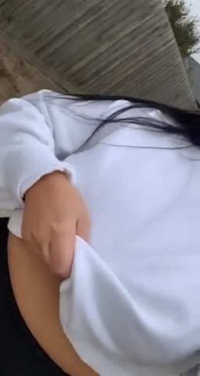 Flashing my tits in public is fun 😍 [OC]