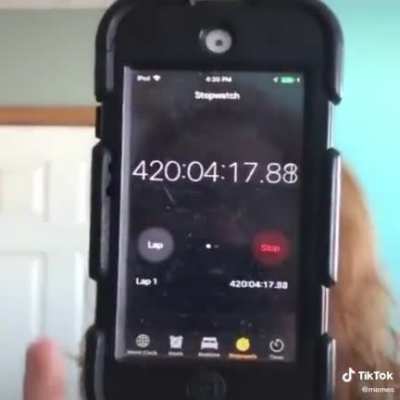 Chad pauses stopwatch on the holy numbers.