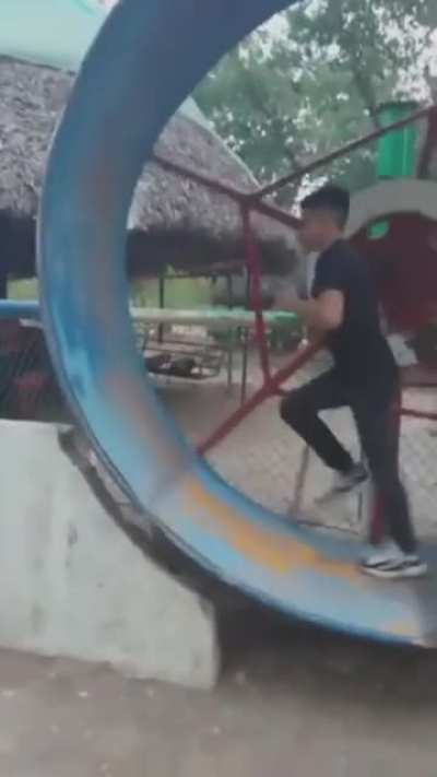 Running on a giant hamster wheel